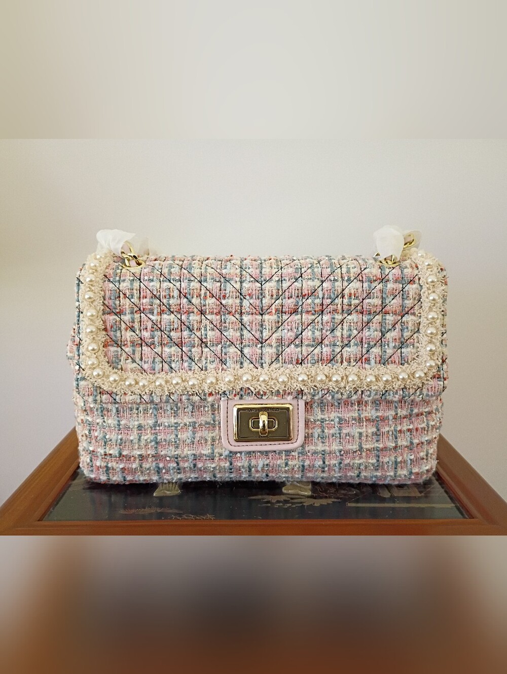 Karl Lagerfeld Paris  Agyness Pear and Tweed Candy Pink Shoulder Bag